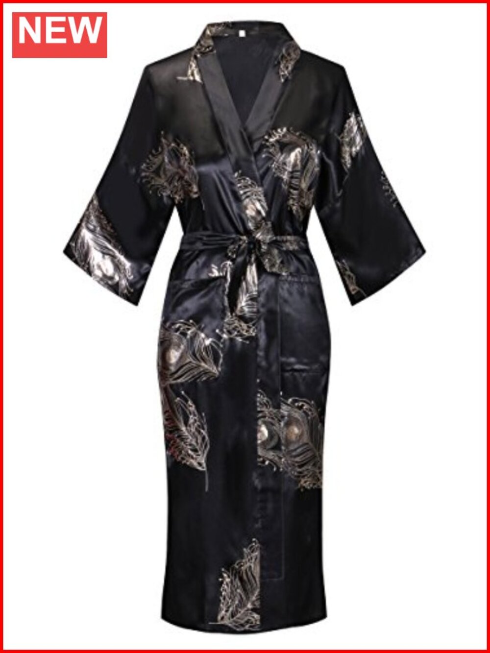 Long Floral Satin Imitation Silk Kimono Robe Sleepwear Bridal Dressing Gown